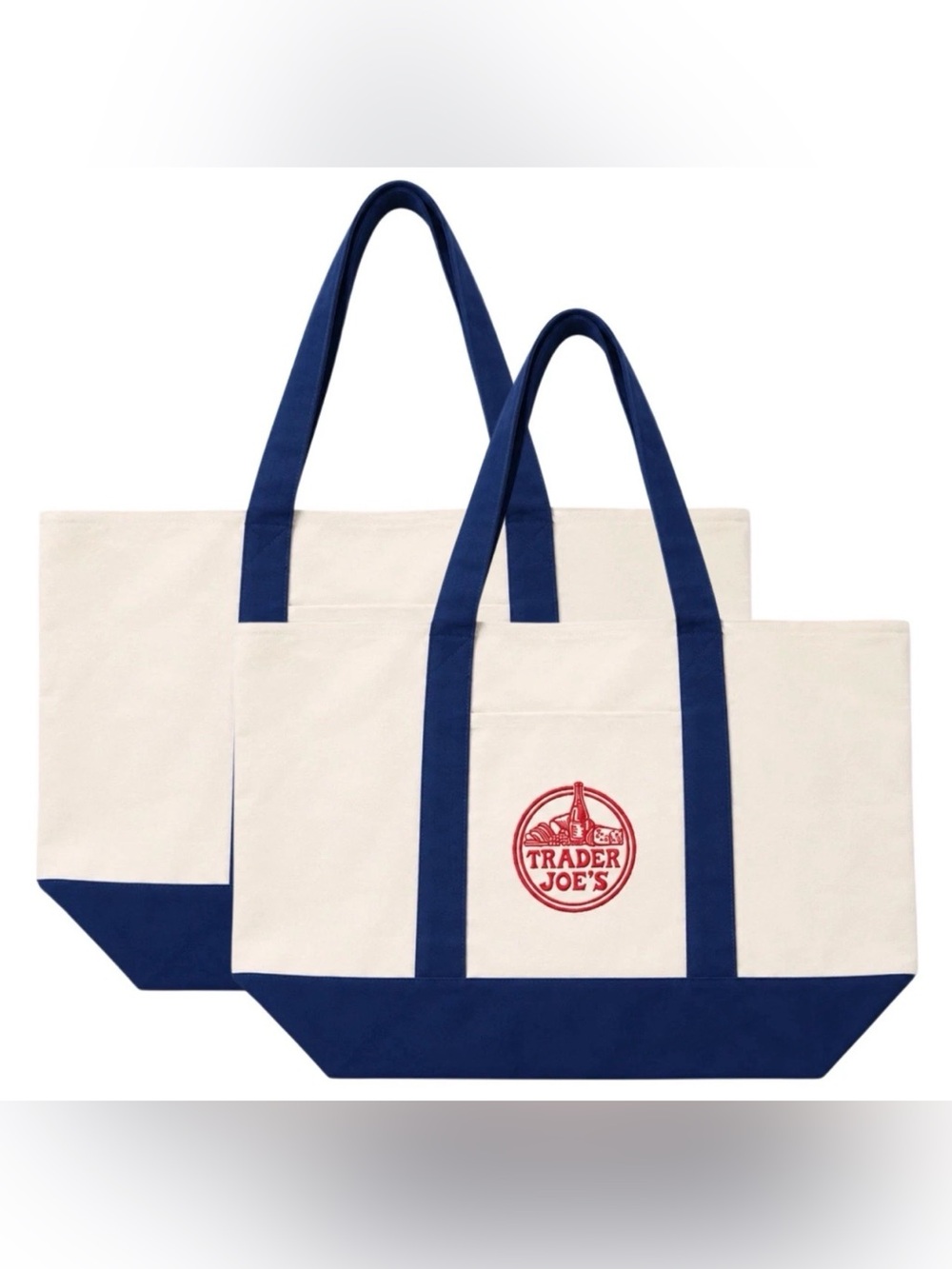 2 pairs - Trader Joe's Canvas Tote Shopping Bag - Large Classic Navy Limited NWT